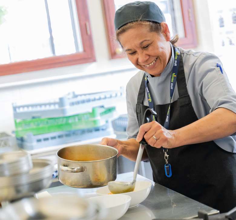 Bebe Laudan, head chef at Fennies Nurseries in Epsom, preparing meals to be distributed by Epsom & Ewell foodbank, which has experienced a 245 per cent rise in demand for its services since the start of the year
