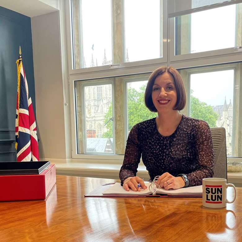 The new education Secretary Bridget Phillipson shared a photo at her new desk in the DfE on Monday  PHOTO X